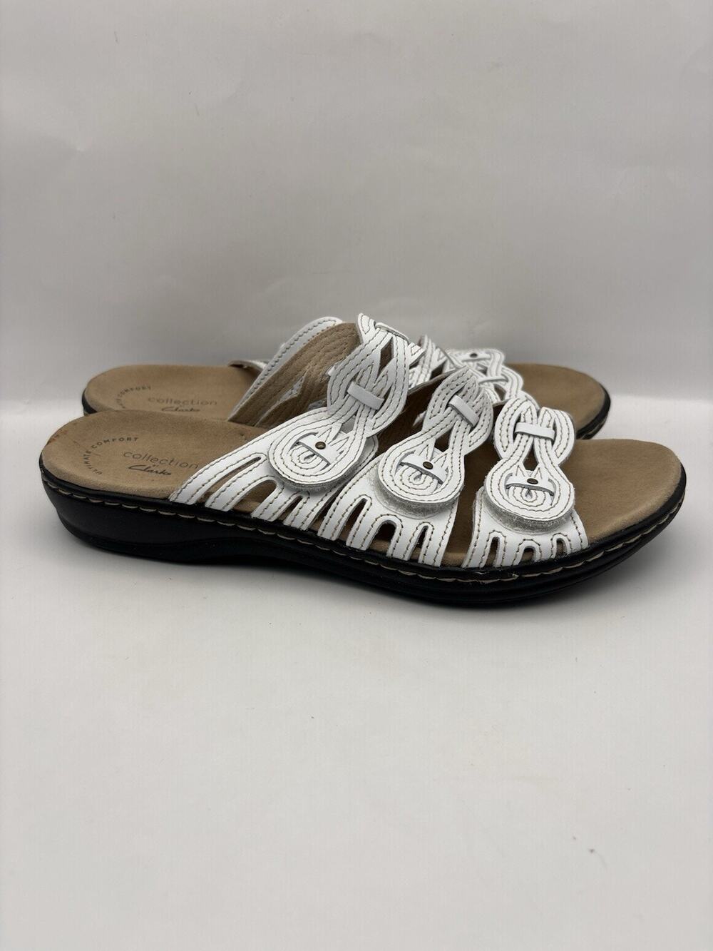 Clarks Leisa Faye White Slide Sandals Women Size 9